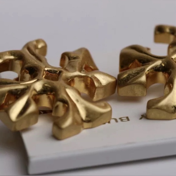 Tory Burch Authentic Bold Double T Golden Roxanne Large Clip On Stud Earrings - Picture 10 of 17